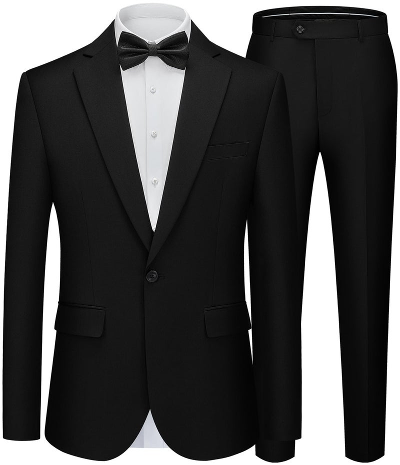 WEEN CHARM Men's Suits Slim Fit 2 Piece Black Tuxedo One Button Wedding Groom Prom Party Blazer Pants Set - Image 1